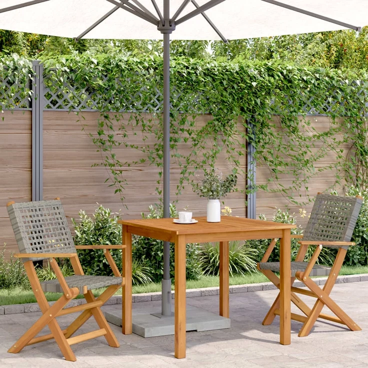 vidaXL Gartenstühle 2 Stk. Grau Massivholz Akazie und Poly Rattan 367664 – Bild 2