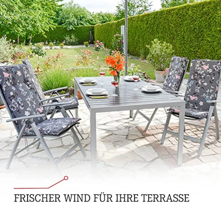 Beo Gartenstuhlauflagen Saumauflage für Hochlehner, Circa 118 x 48 x 6 cm, schwarz mit weißen Blüten – Bild 6