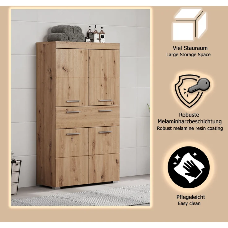 Trendteam 'Amanda' Midischrank, Holz, 132 x 31 x 73 cm, Asteiche – Bild 16