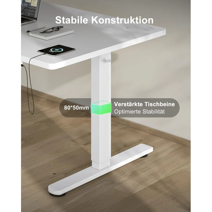 Devoko Elektrisch Höhenverstellbarer Schreibtisch Holzwerkstoff und Metall Weiß 120 x 80 x 72-118 cm – Bild 7
