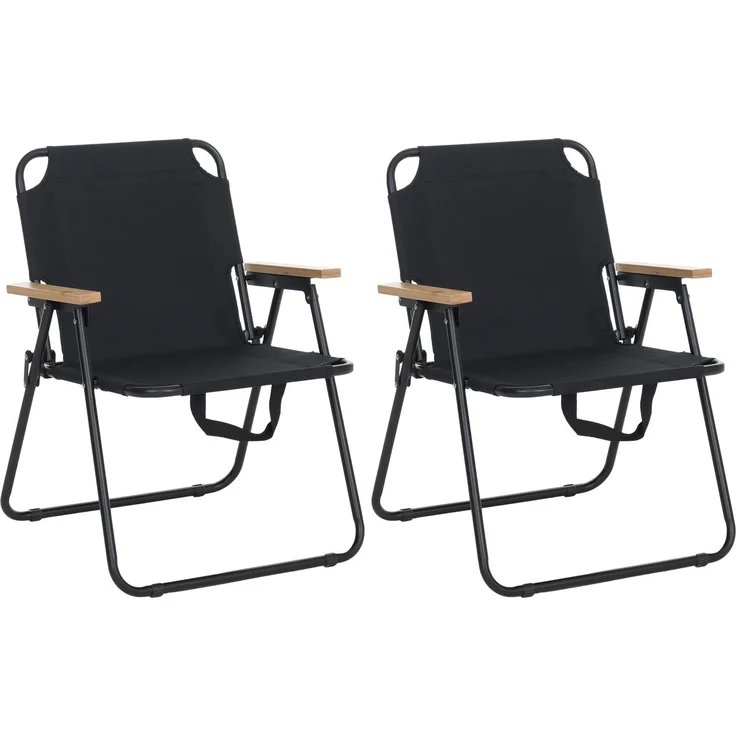 2er-Set Campingstuhl HWC-Q43, Gartenstuhl Balkonstuhl Freizeitstuhl, klappbar Bambus Metall Stoff/Textil ~ schwarz – Bild 8