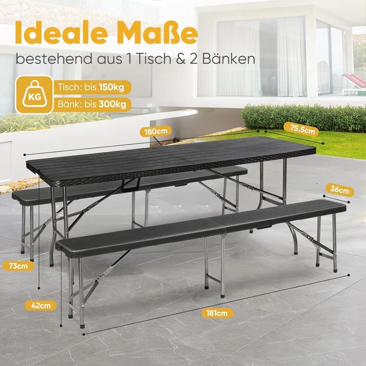Sekey Bierzeltgarnitur Klappbar Campingtisch Set Schwarz – Bild 3