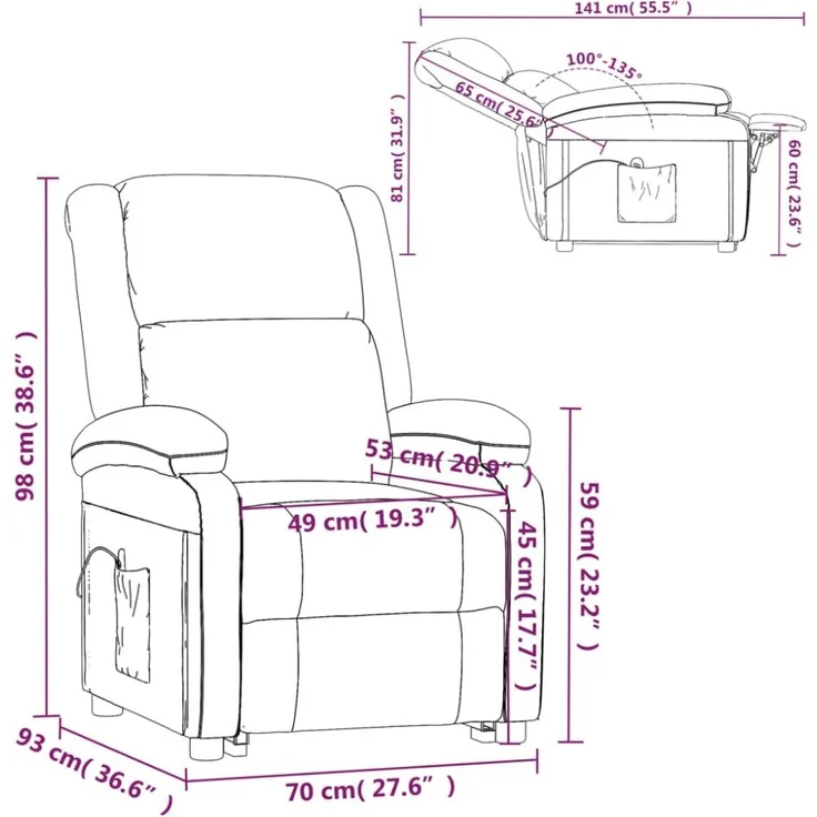 vidaXL Massagesessel Hellgrau Stoff 340936 – Bild 7