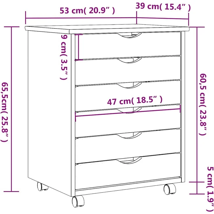 vidaXL Rollschrank mit Schubladen MOSS Schwarz Massivholz Kiefer 4015784 – Bild 9