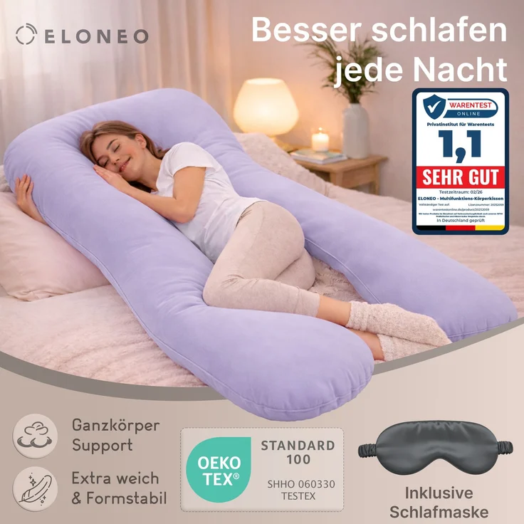 ELONEO Seitenschläferkissen XXL - Multifunktionskissen mit Bezug, formstabil, druckentlastend, bequem – Bild 3
