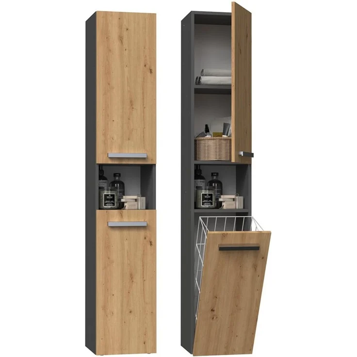 ibonto Hochschrank Badezimmerschrank mit Korb & flexibler Türöffnung - Platzsparend – Bild 1