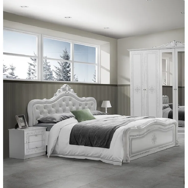 Interdesign24 Bett Livia (im klassischen Barock-Stil, in versch. Größen, inkl. Lattenrost), in Weiss/Silber