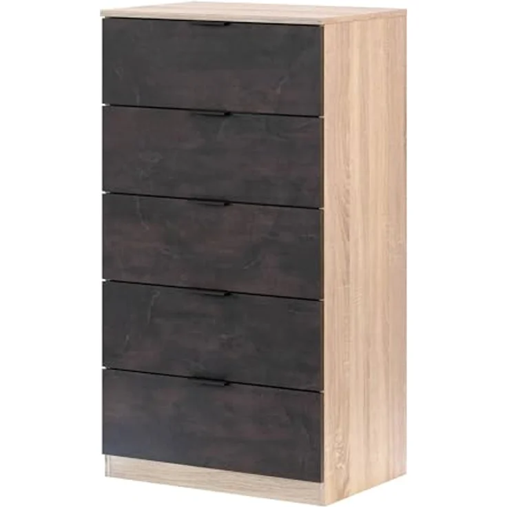 Dmora - Mesquite-Kommode, Kommode mit 5 Schubladen, Kommode für das Schlafzimmer, moderne Kommode, 60x40h110 cm, Eiche und Anthrazit – Bild 3