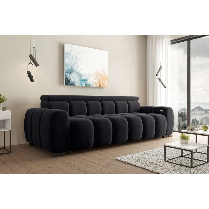 99rooms Alessio Bigsofa Velours TIFFANY Schwarz mit Sitztiefenverstellung – Bild 1