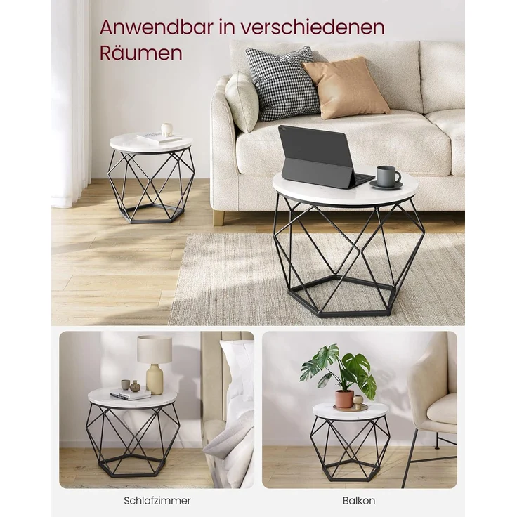 Vasagle Couchtisch rund, 2er Set, Wohnzimmertisch, Beistelltisch, modern, abnehmbare Tischplatte, für Wohnzimmer, weiß-schwarz – Bild 8