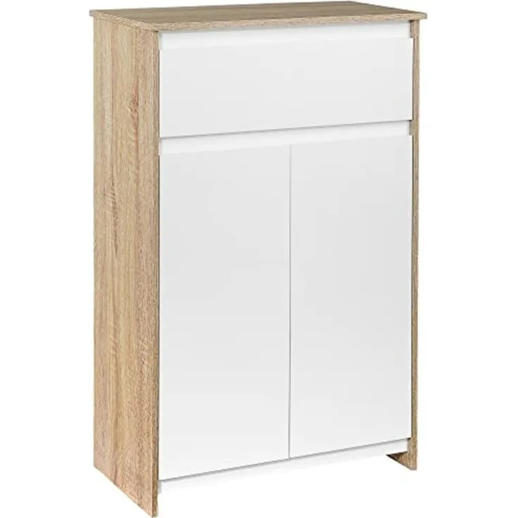 kleankin Badezimmerschrank Badkommode Badregal Standschrank mit 2 Innenablagen und Einer großen Schublade Küchenschrank kippsicheres Design MDF Naturholz+Weiß 60 x 30 x 90 cm