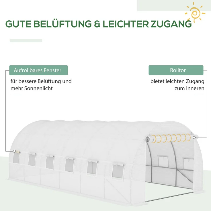 Outsunny Gewächshausfolie, PE, Weiß, 600L x 300B x 200H cm – Bild 4