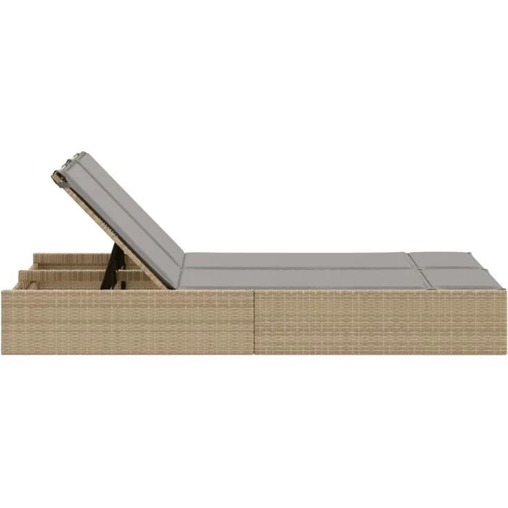 vidaXL Doppel-Sonnenliege mit Auflagen Beige Poly Rattan 368631 – Bild 3