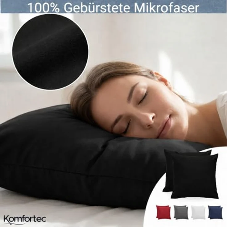 Komfortec Kissenbezug 80x80 cm 2er Set aus Gebürstet Mikrofaser mit Reißverschluss, Atmungskativ und Weich – Schwarz – Bild 5