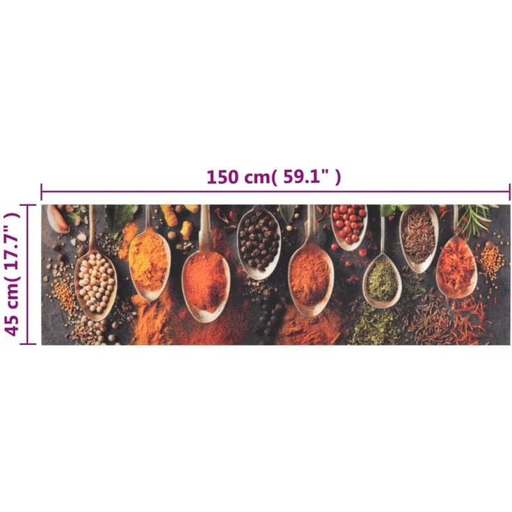 vidaXL Küchenteppich Waschbar Löffel & Gewürze 45x150 cm Samt 136543 – Bild 4
