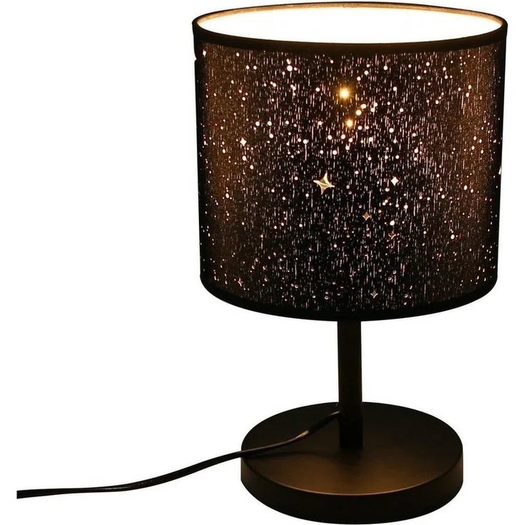 Nettlife Nachttischlampe Tischleuchte E27 Sternenhimmel Stoff-Schirm, mit Kippschalter, LED wechselbar, für Schlafzimmer Wohnzimmer Esszimmer – Bild 1