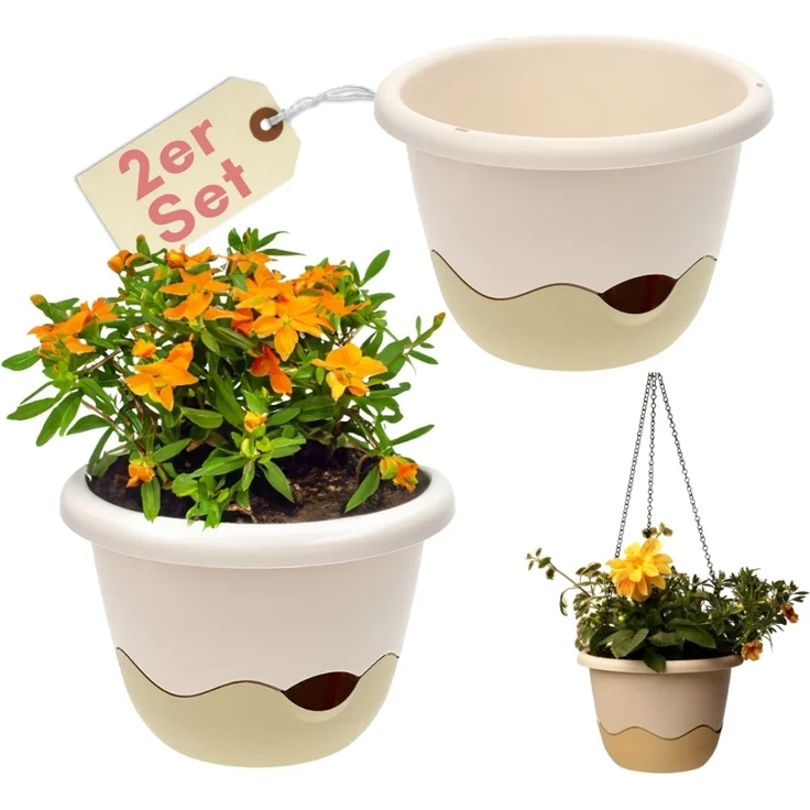 GarPet Blumentopf 2x Blumentopf Hängeampel Blumenampel Kette elfenbein Hängeblumentopf – Bild 1