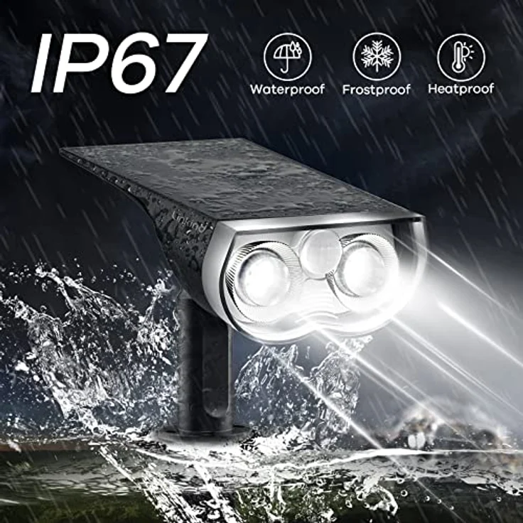 Linkind StarRay Solar Gartenleuchte mit Bewegungsmelder, 6500K Tageslichtweiss Solarlampen für außen, IP67 Außen-Wandleuchte mit Dauerlicht, 1000lm Hell Solarstrahler für Garten, Garage, 2 Stk. – Bild 8