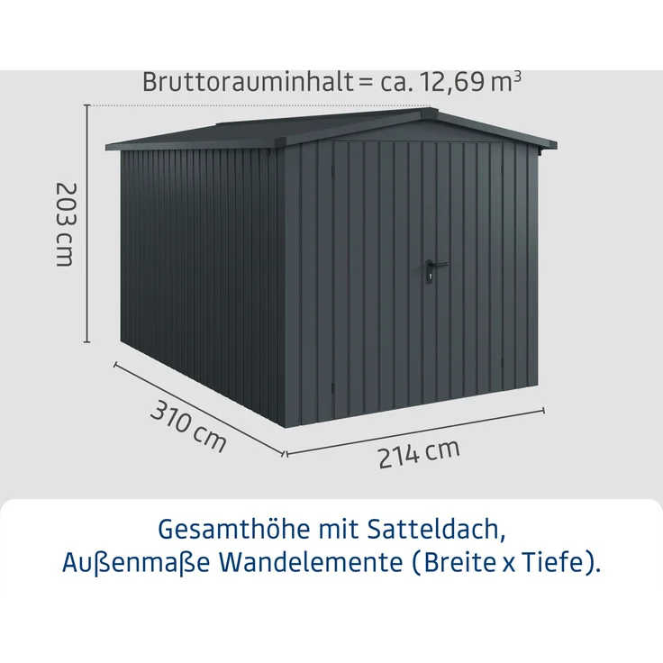 Hörmann Ecostar Metall-Gerätehaus "Euroline Trend" mit Satteldach ESD 7, anthrazitgrau, 214 x 310 cm,2-flüglige Tür – Bild 3
