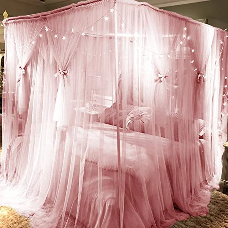 Joyreap Betthimmel-Vorhang mit 4 Ecken, für Mädchen und Erwachsene, königliches, luxuriöses, gemütliches Fallnetz, Dekorationszubehör (218.4 cm Bx198.1 cm L, Kingsize) – Bild 4