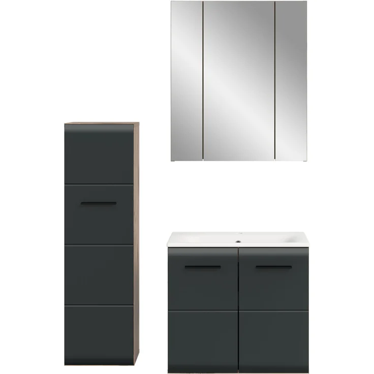 Badkombination (B/H/T: 105x185x46 cm) in schwarz matt und Nox Oak Nachbildung – Bild 2