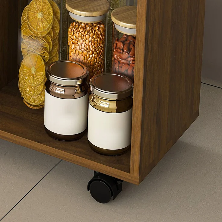 Flieks Mobile Kücheninsel 110x70x80 cm, klappbarer Küchentisch mit Rollen, Ablageböden & Stauraum, Esstisch und Sideboard, Braun – Bild 9