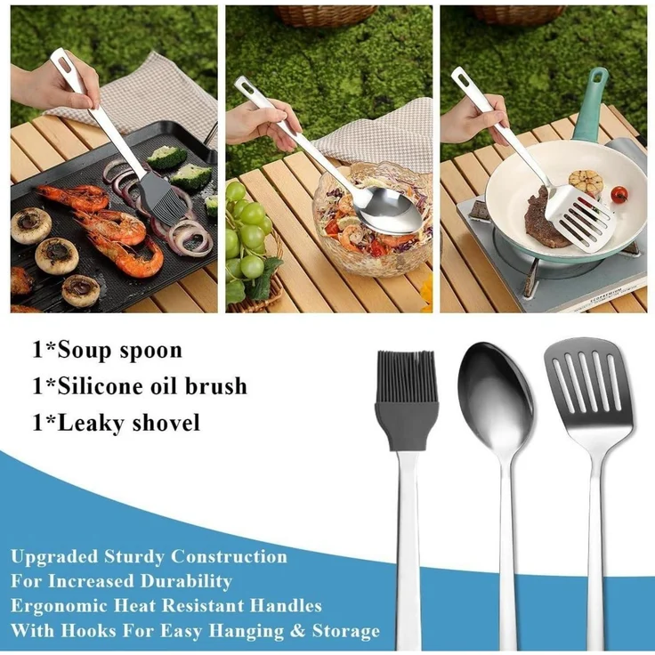 Camping Kochgeschirr Set 15-teilig Edelstahl Backpacking Grillen Wanderungen – Bild 3