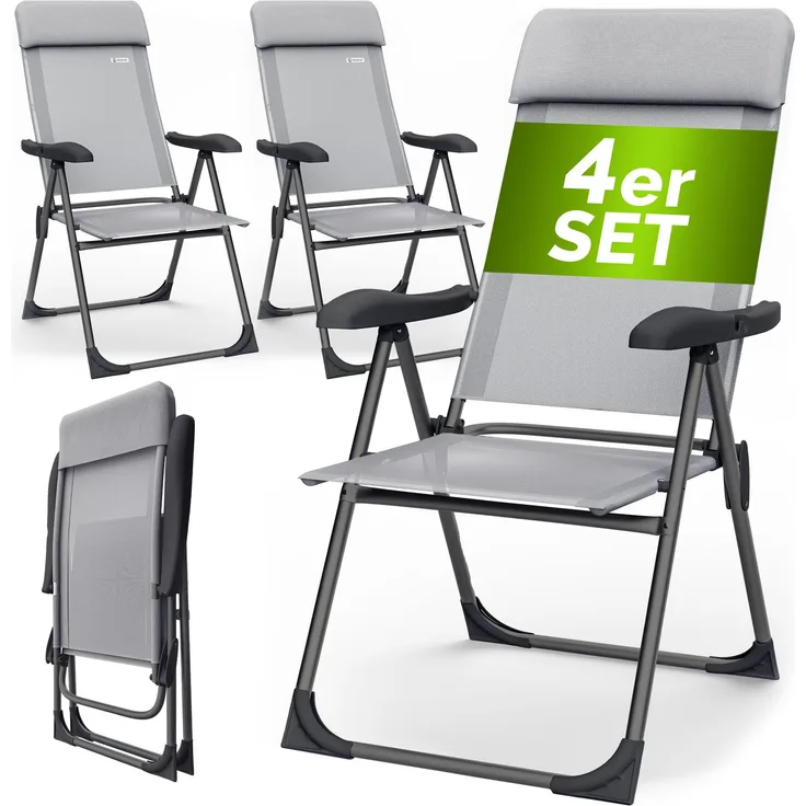 Casaria Gartenstühle 4er Set Grau Klappbar 7-fach Verstellbar