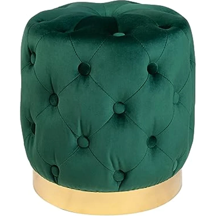riess-ambiente Sitzhocker MODERN BAROCK 37cm dunkelgrün / gold, Hocker · Samt · Metall · Chesterfield-Design – Bild 2