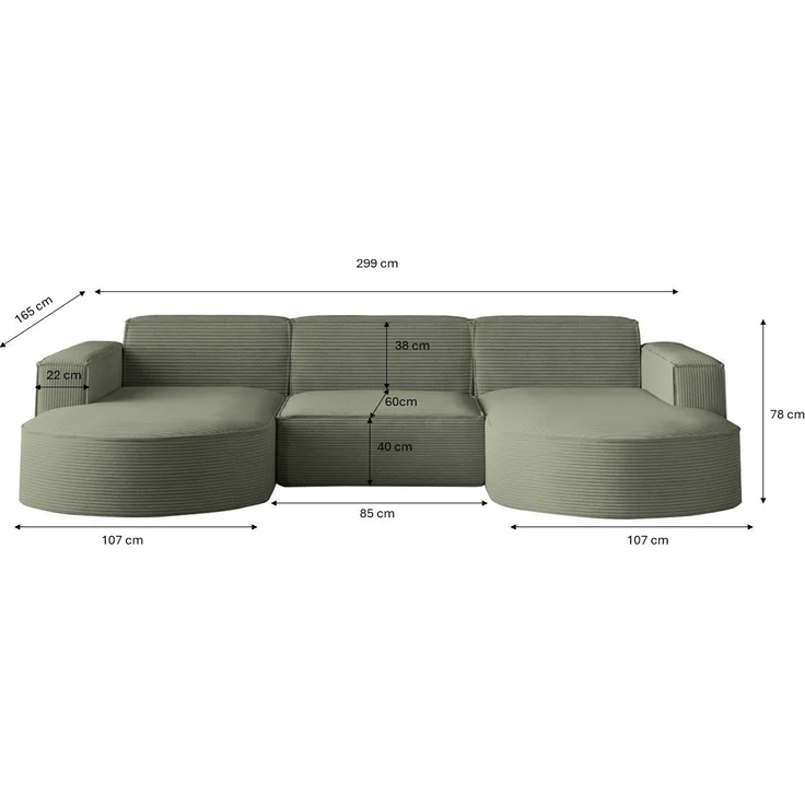 Kaiser Möbel Ecksofa Sofa U form, Couch U form MODENA U STUDIO stoff Neve, Poso, Quelle – Bild 3