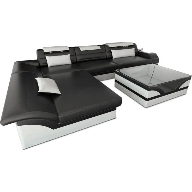 Couch Monza L Form in Leder - Kunstleder - schwarz-weiß - Links – Bild 1