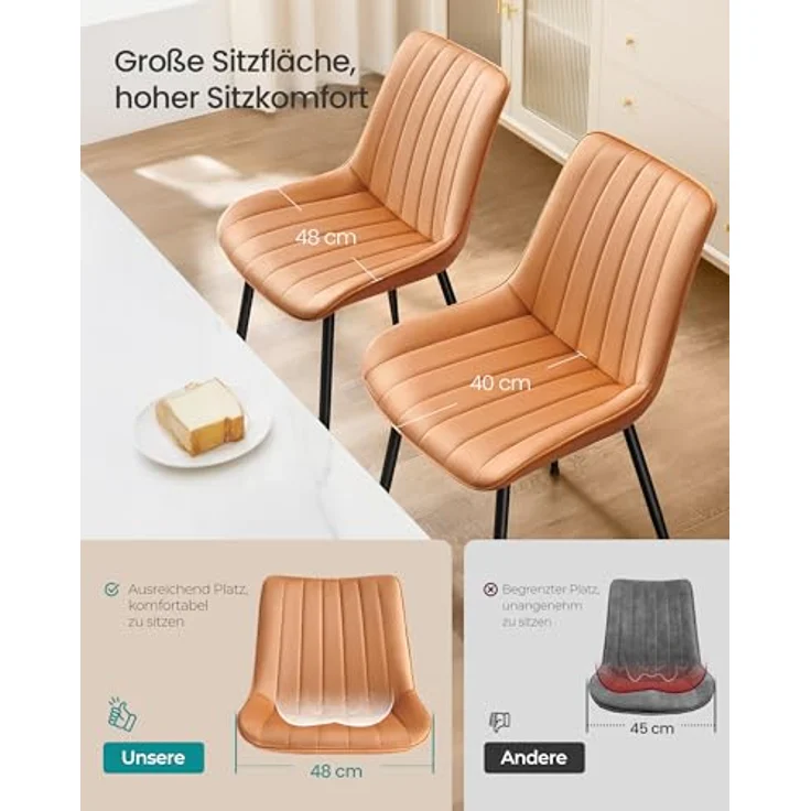 SONGMICS Esszimmerstuhl 2er Set, Küchenstuhl, Samt,Polsterstuhl, bis 120 kg belastbar, Stahlbeine, Gebogene Rückenlehne, für Esszimmer, Küche, karamellbraun-tintenschwarz LDC090K01 – Bild 5