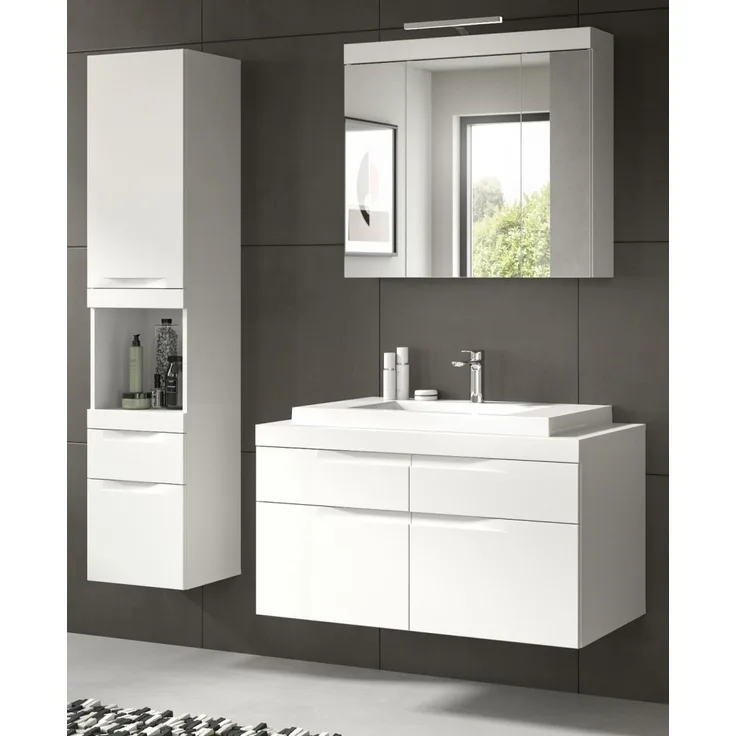 Badmöbel Set mit Waschbecken Gusto in weiß matt 4-teilig 153 cm