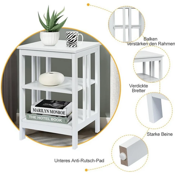 COSTWAY Nachttisch 3 Ebenen Beistelltisch (1-St), II-förmig, 40x40x61cm – Bild 3