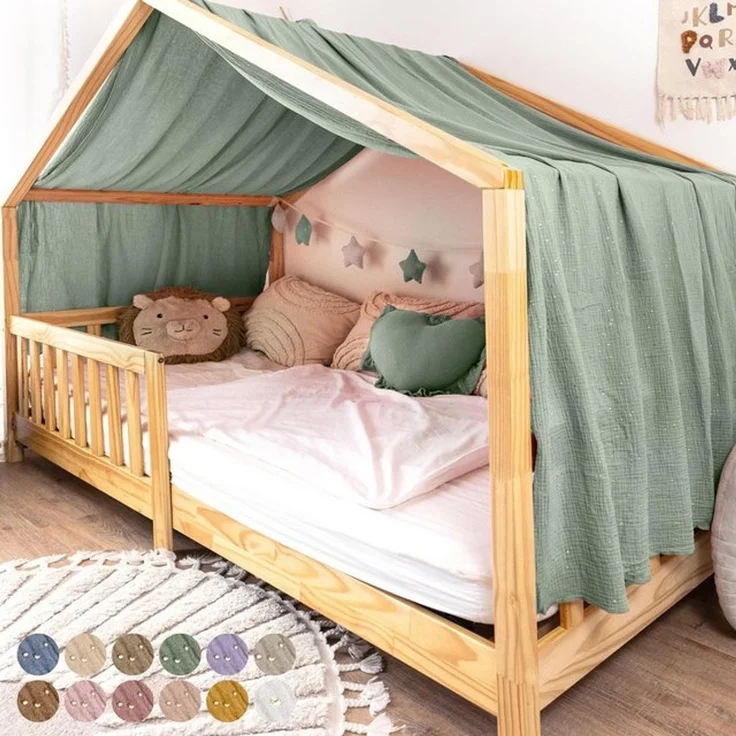 lilimaus Betthimmel Musselin Hausbett Himmel Kinderzimmer Baumwolle mit Gold, Gemütlicher Baldachin aus Baumwolle für traumhafte Kinderzimmer-Deko – Bild 4
