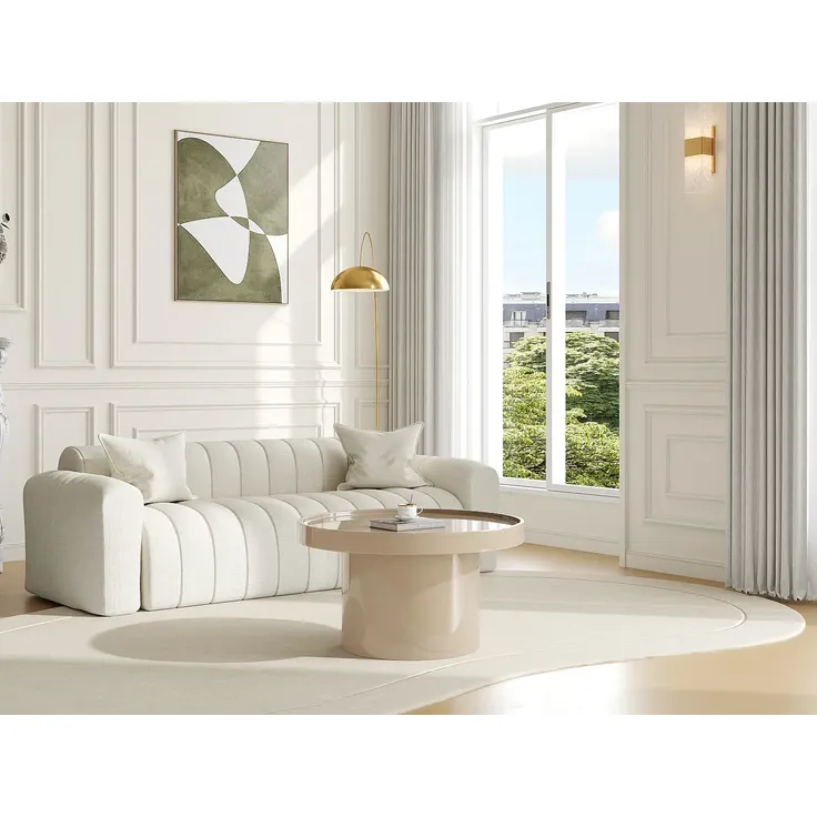 Vente-unique - SYBEVA Couchtisch Holz, Platte Beige - B 80 cm x H 40 cm x L 80 cm