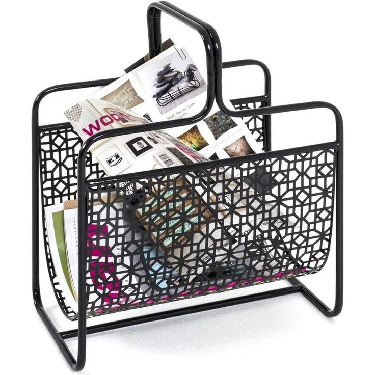 Haku Zeitungsständer aus Metall, schwarz lackiert, Art-Deco-Stil mit Bügelgriff, freistehend, belastbar bis 10 kg, 37x22x45 cm – Bild 3