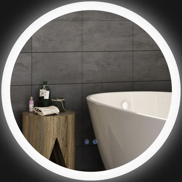 MELAYR, Badezimmerspiegel Badspiegel mit LED-Licht Berührungssensor Antibeschlagfunktion, 70 x 70 x 3 cm, Weiß+Silber