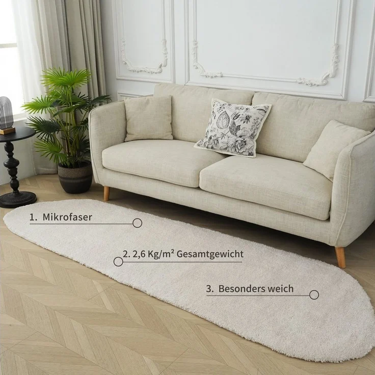 LeGer Home by Lena Gercke Hochflor-Teppich Halrum, einfarbig, besondere Form, modern, U-förmig, Höhe: 25 mm, organische Form, bean shape, kuschelig, Wohnzimmer, Schlafzimmer – Bild 2