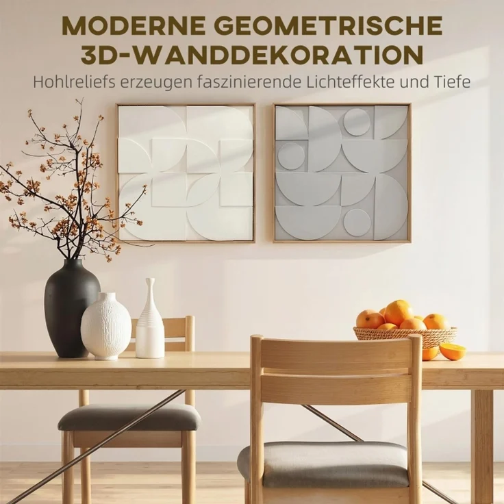 Wanddeko 3D 2er Set geometrisch Wanddekoration Modern Wand Deko für Wohnzimmer, Flur, 80 x 3,5 x 80 cm, Weiß--Weiß--80x3.5x80cm--YOUDENOVA – Bild 4