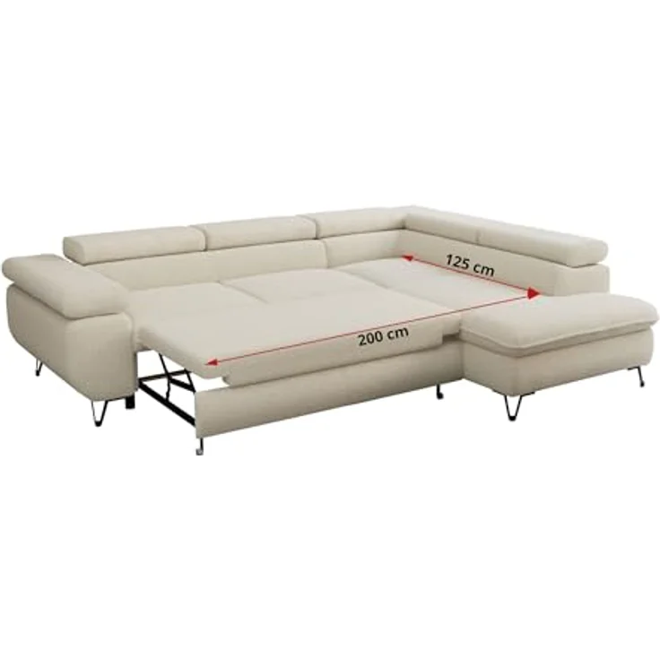 Mks Möbel 'Peter L-form' Ecksofa mit Bettfunktion, Bettkasten & einstellbaren Kopfstützen, Beige, Boucle, links – Bild 7