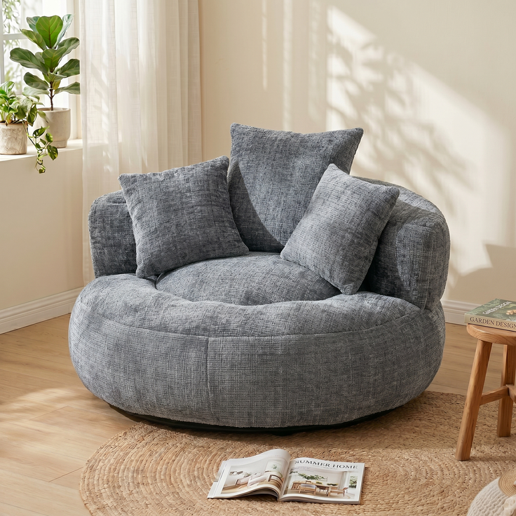 LVHOM XXL Sitzsack Chenille mit 3 Kissen, Lazy Sofa Kuschelig & Atmungsaktiv, Memory Foam Split, 108x108x52cm