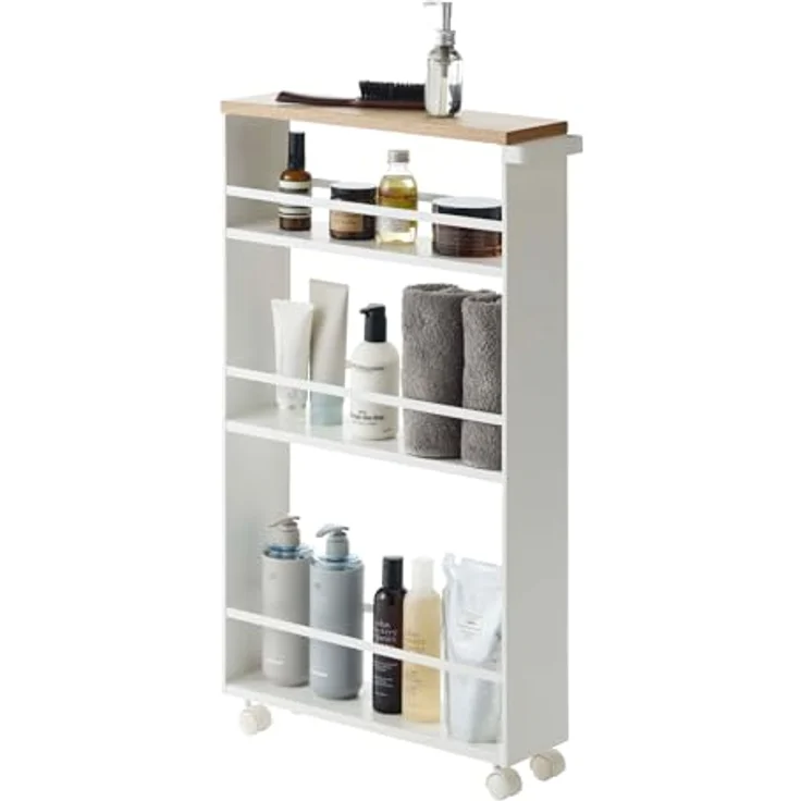 YAMAZAKI Tower' 3627 Trolley mit Griff-Schmale Rollwagen mit 3 Ebenen für Küche, Stahl, Weiß, L 13 x B 47,5 x H 80,5 cm – Bild 2