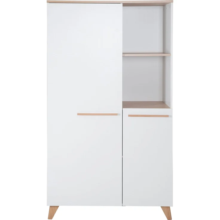 roba Kinderkleiderschrank 2-türig Leon - Hochwertige Griffe & Füße aus massivem Holz - Schrank mit zwei offenen Fächern - Weiß / Dekor Othello Eiche – Bild 5