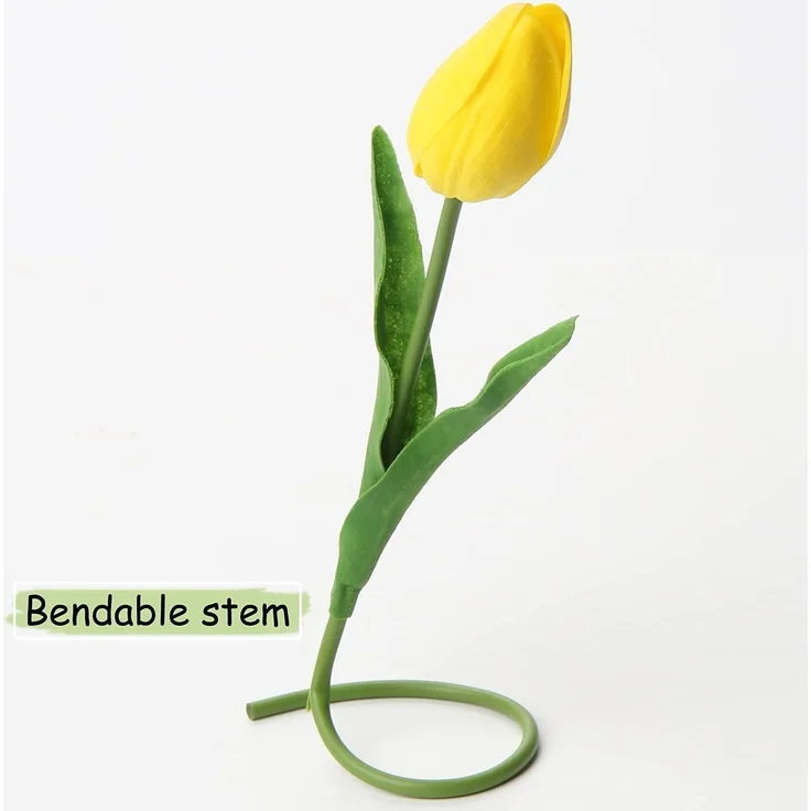 20 Stück Künstliche Tulpen Blumenstrauß Latex Real-Touch Gelb 34cm – Bild 6