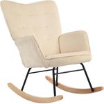 HOMCOM Schaukelstuhl, Schaukelsessel mit Kordoptik, Armlehne, Sessel mit Holzkufen, Relaxsessel für Wohnzimmer, Schlafzimmer, Beige