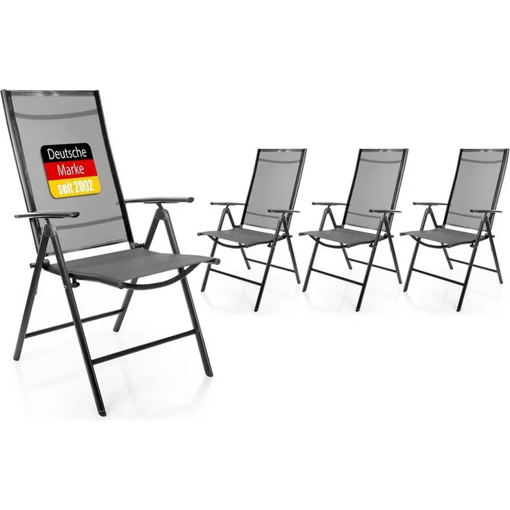 BigDean 4 Stück Gartenstühle dunkelgrau 120 kg belastbar - Balkonstühle Gartenstuhl - Klappstuhl mit 7-fach Verstellbarer Rückenlehne - hochwertiger Campingstuhl für Balkon, Garten & Terrasse