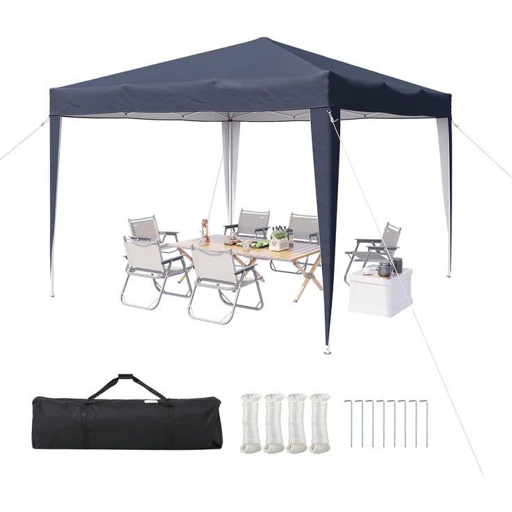 Aoxun Pop Up Pavillon 3x3 Wasserdicht, Metallrahmen-Schutzzelt, Höhe Verstellbar, 3mx3m Faltpavillon mit Tragetasche für Camping Party, Blau – Bild 1