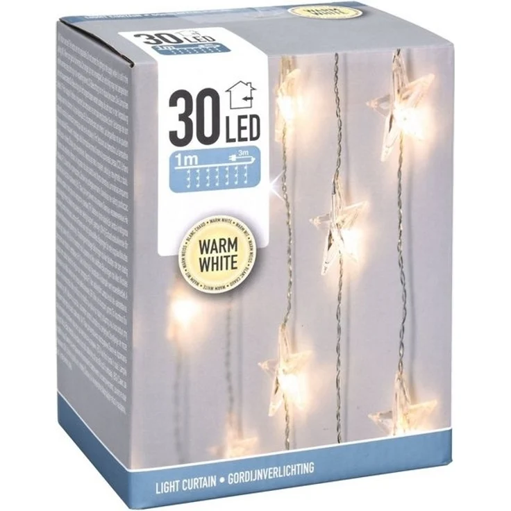 Spetebo LED-Lichtervorhang Sternen Lichtervorhang 30 LED warm weiß - 100 cm, 30-flammig, Weihnachten Fenster Deko Lichterkette Indoor - Netzstecker inklusive – Bild 2