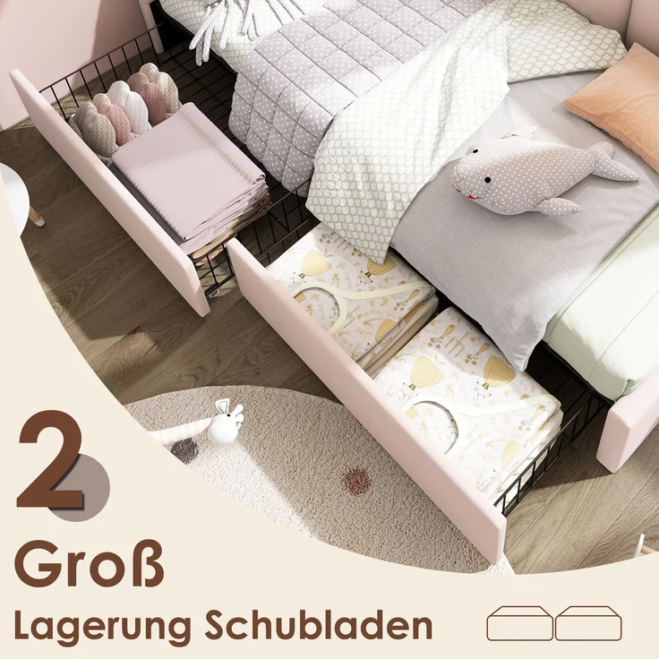 Polsterbett 90x190 cm aus Samt mit Stauraum – Daybett mit Schubladen, platzsparend und vielseitig – Bild 8